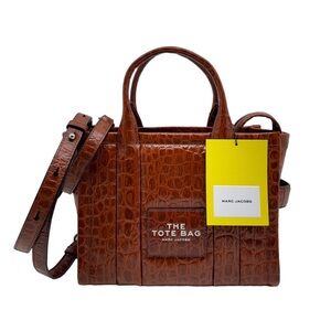 Marc Jacobs New The Small Tote Spice Brown Croc Embossed Leather With Strap